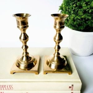 Set of 2 Brass Candlestick Holders